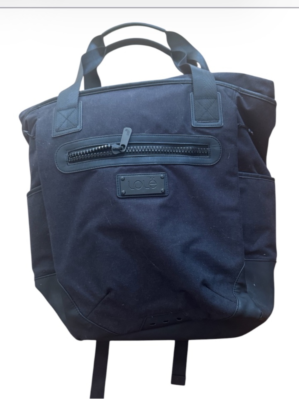 Lole oversized Black Canvas Tote Backpack with many components,great carry on